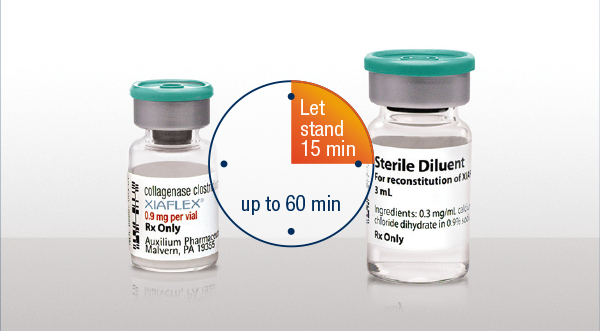 A vial of XIAFLEX® and a vial of sterile diluent, side-by-side
