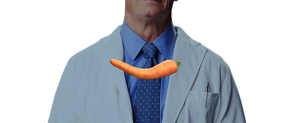 bent carrot in front of doctor