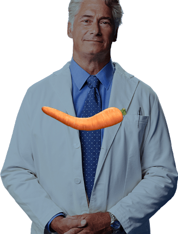 bent carrot in front of doctor