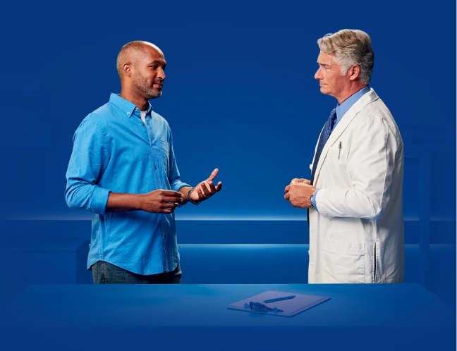 Actor portrayals of a doctor consulting with a male patient